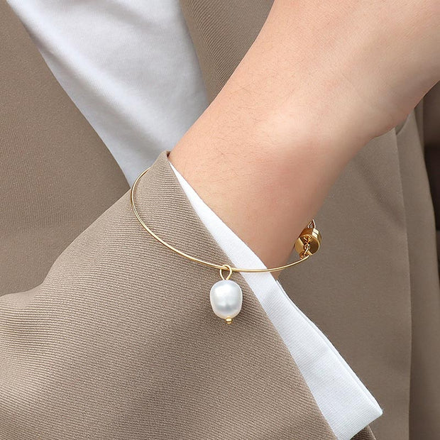 Pearl Charm Bangle Bracelet