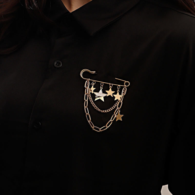 Punk Star Brooch | Festival Long Fringe Geometric Drop Pin