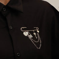 Check Key Heart Brooch | Vintage Multi-Element Lapel Pin