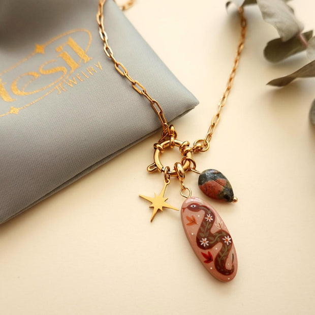 Colorful Pumpkin Bird Enamel Pendant 18K Gold Plated Women