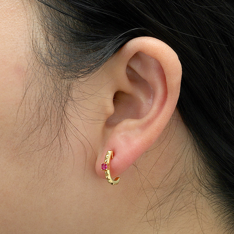 Ruby Square Earrings 925 Sterling Silver 18K Gold Plated