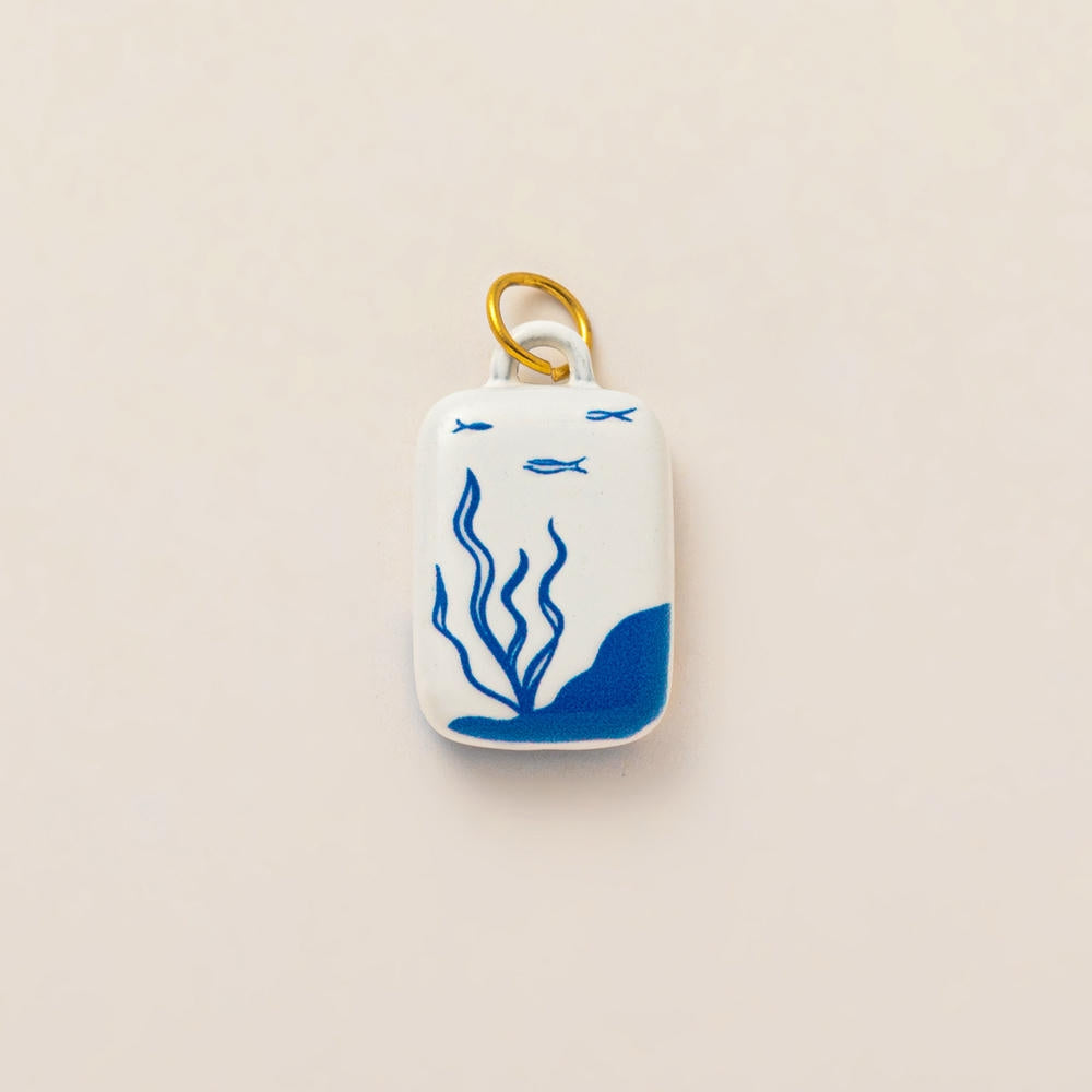 European Cartoon Sea Grass Enamel Pendant 18K Gold Plated