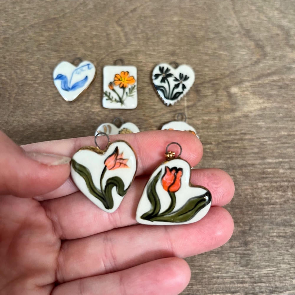 DIY Flower Grass Pendant Heart Print Colorful Charm JX252601S