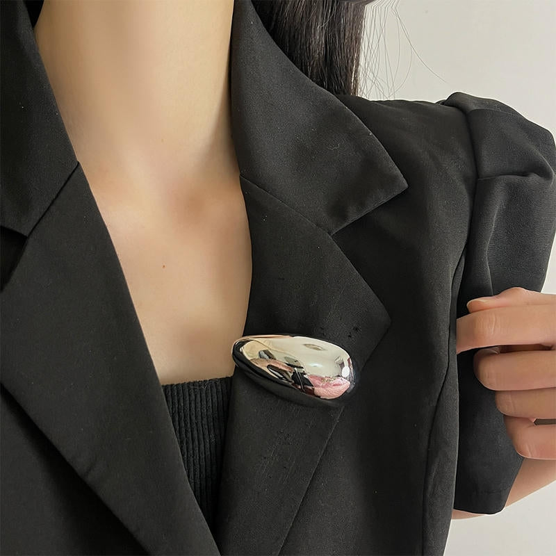 Modern Egg Drop Brooch | Polished Metal Lapel Pin for Blazer