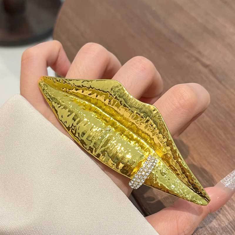 Textured Lip Brooch | Rhinestone Statement Pin for Blazers