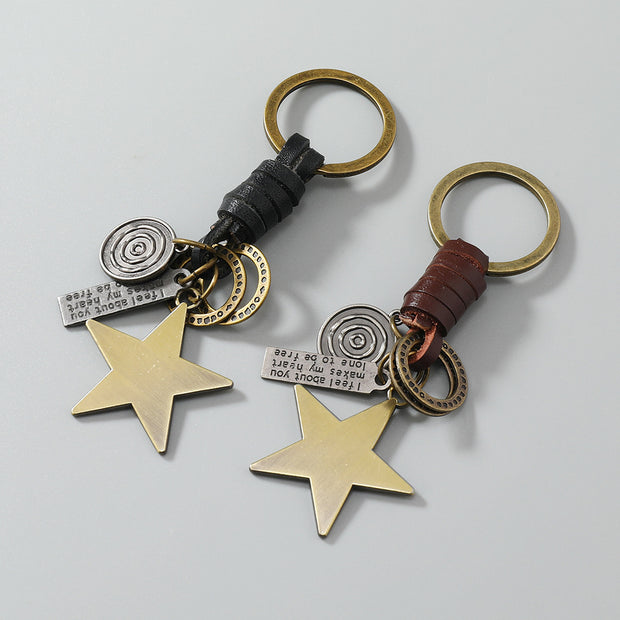 Star Pendant Keychain | Braid Leather Charm | Vintage