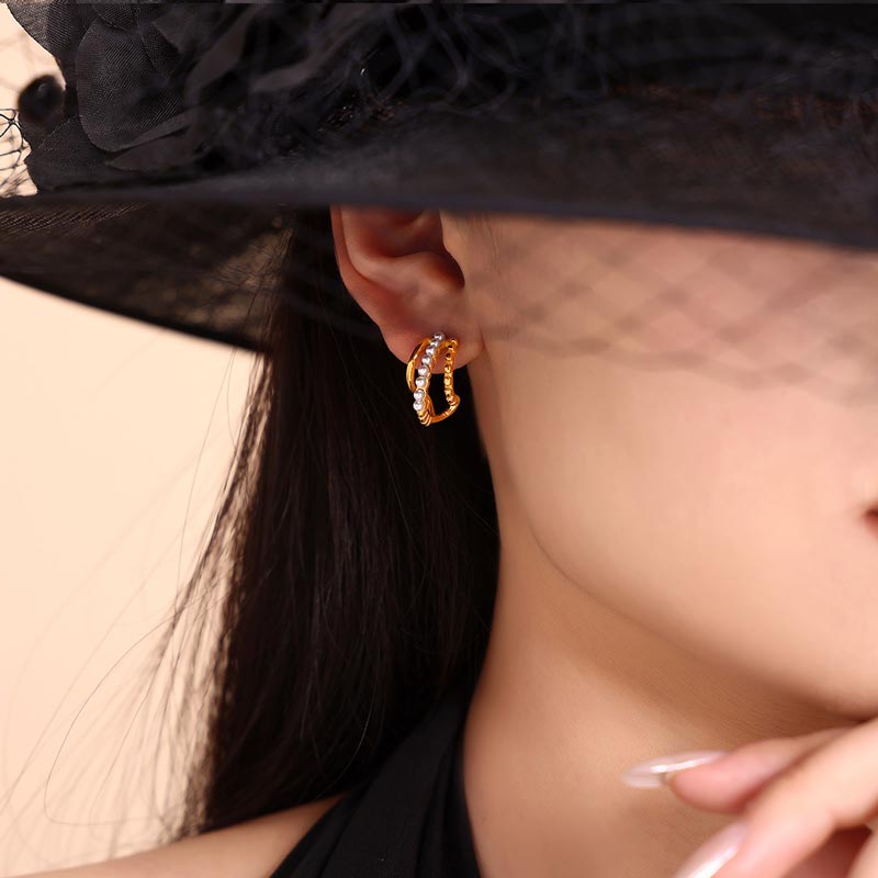 Row Pearl Hoop Earring