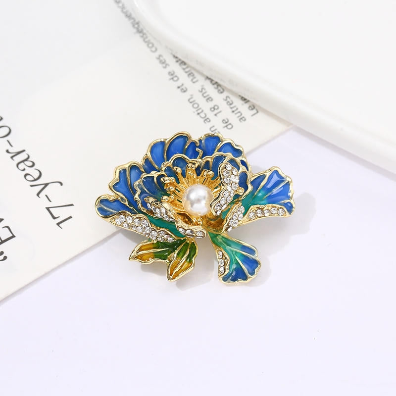 Peony Brooch | Pearl Accent Lapel Pin for Qipao & Coats