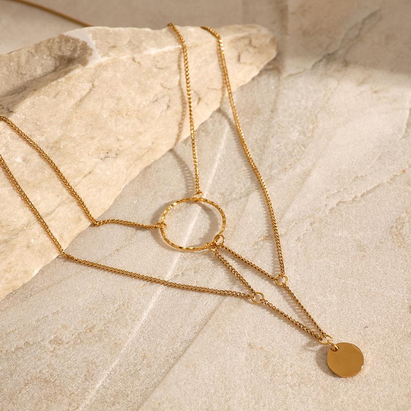 Two Layer Disc Pendant Necklace