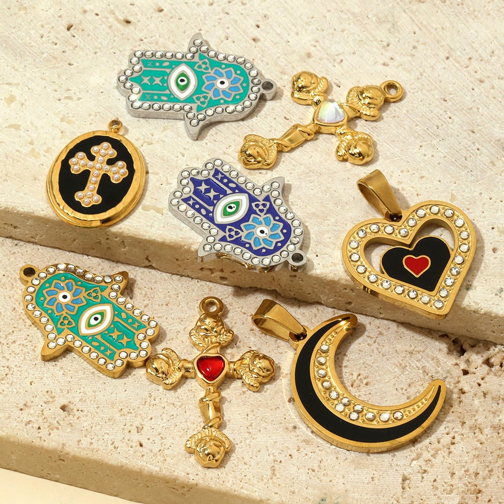 Modernist Hand Eye Pendant | Geometric Love Cross Charm