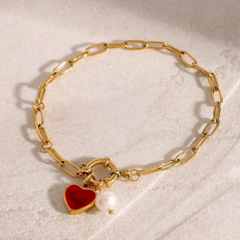 Enamel Heart Paperclip Bracelet