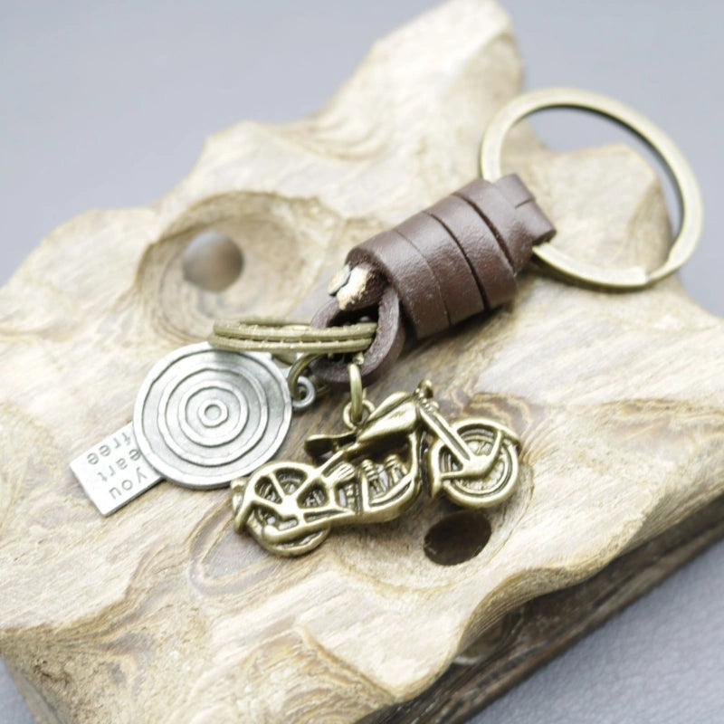 Steampunk Motorcycle Keychain | Braided Leather Bike Key Fob