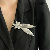 Oversized Iris Brooch | Metal Leaf Statement Pin for Coats