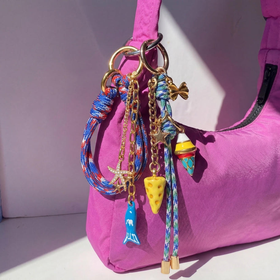 Whimsical Summer Braided Rope Enamel Keychain Bag Charm