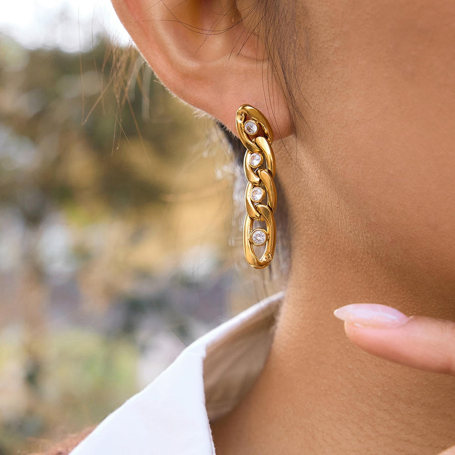 Zircon Fringe Hoops | Drop Earrings | Stainless Steel Luxury