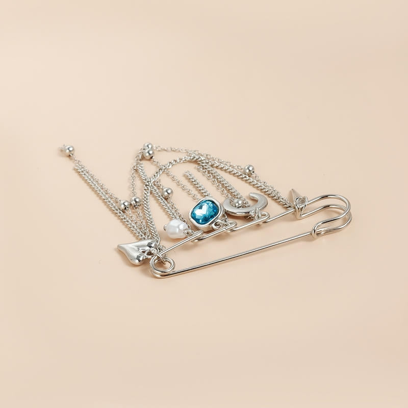 Moon & Heart Brooch | Functional Tassel Pin for Women