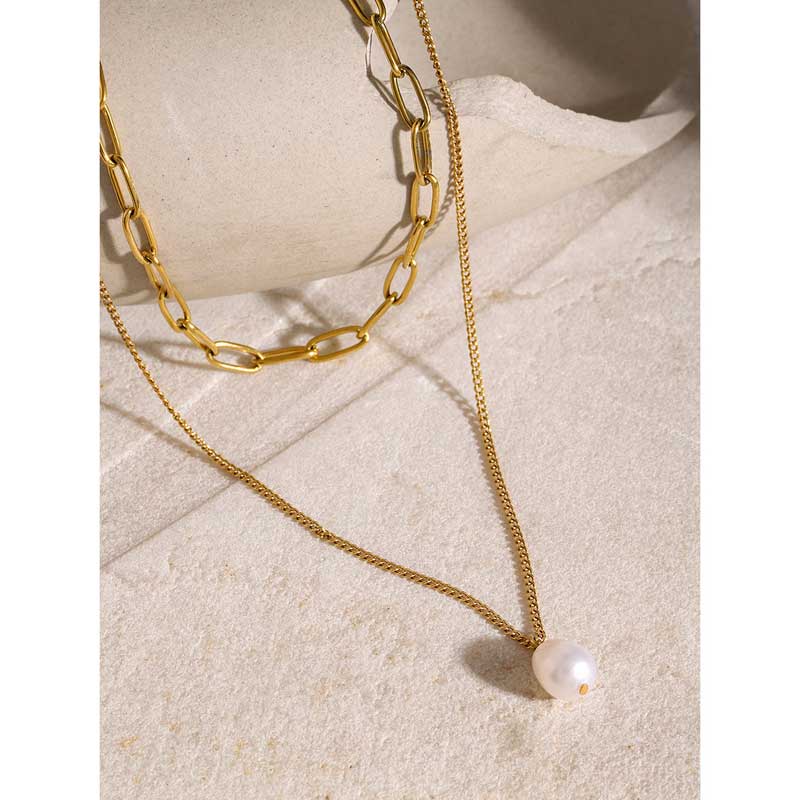 Paperclip Pearl 2 Layer Necklace