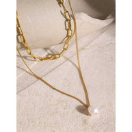 Paperclip Pearl 2 Layer Necklace