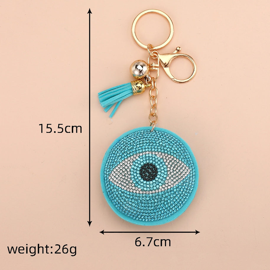 Evil Eye Keychain | Rhinestones Blue Charm | Leather Tael