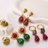 Green Resin Stainless Steel Earrings JXE0109033