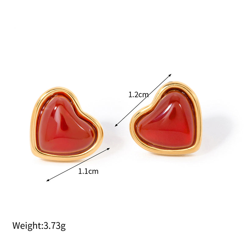 Red Gemstone Heart Stud Earring JXEW2312074