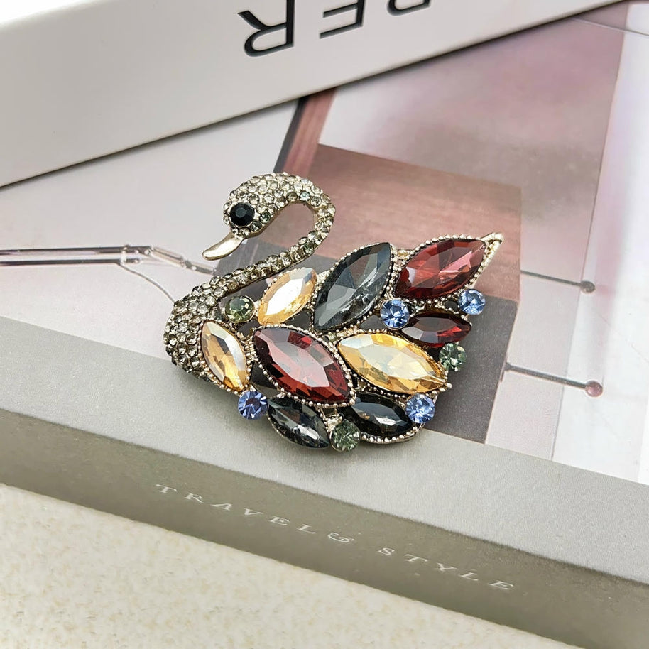 Gemstone Swan Brooch | Vintage Rhinestone Pin | Women's Gift