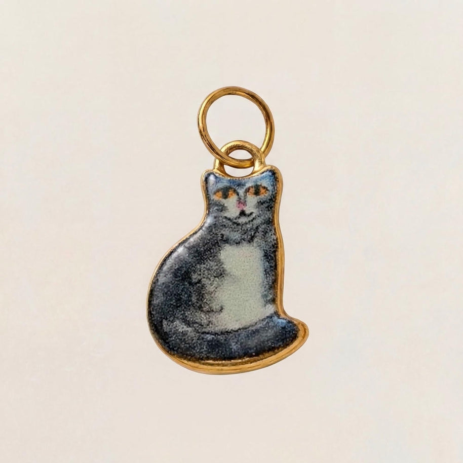 Cute Cat Ceramic Enamel Pendant Steel DIY Jewelry Wholesale