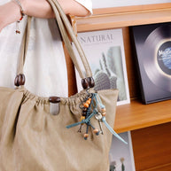 Woven Rope Keychain | Handmade Wood Bead Charm for Good Luck