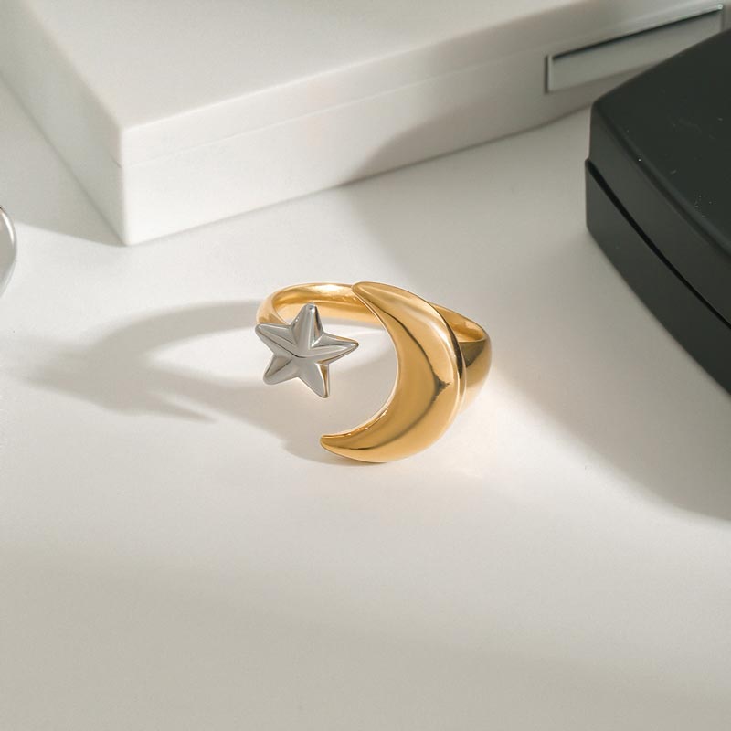 Moon And Star Open Ring
