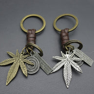 Antique Copper Leaf Keychain | Braided Leather Accessory