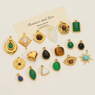 European Vintage Tiger Eye Pendant Earring Charm 18K Gold