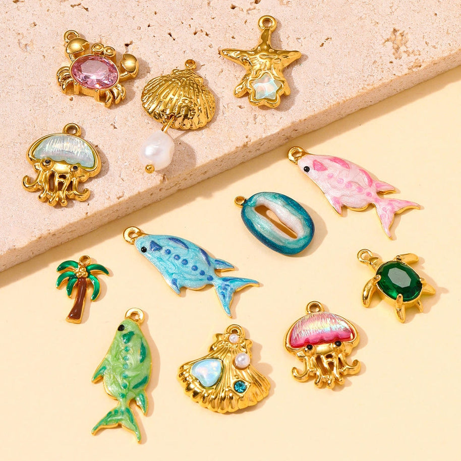 Shell Fish Pendant | Colorful Ocean Life Enamel Steel Charm