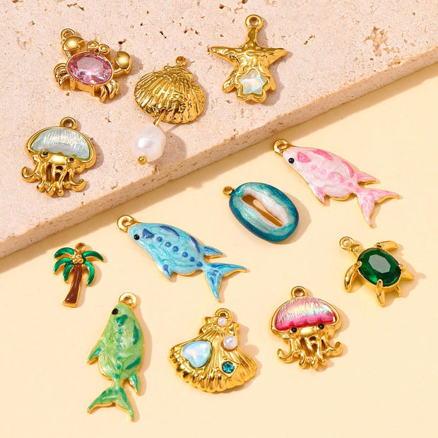 Shell Fish Pendant | Colorful Ocean Life Enamel Steel Charm