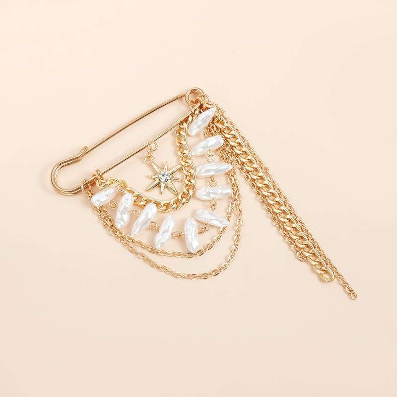 Chanel Style Brooch | 8-Point Star Tassel Pin for Dresses