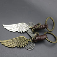Antique Wing Keychain | Distressed Leather Braided Key Fob