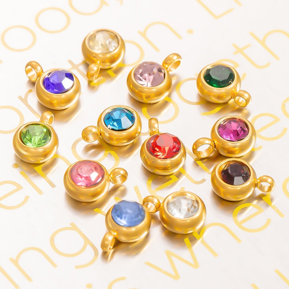 6mm Birthstone Single Pendant Steel Necklace Charm JXPJ91627A