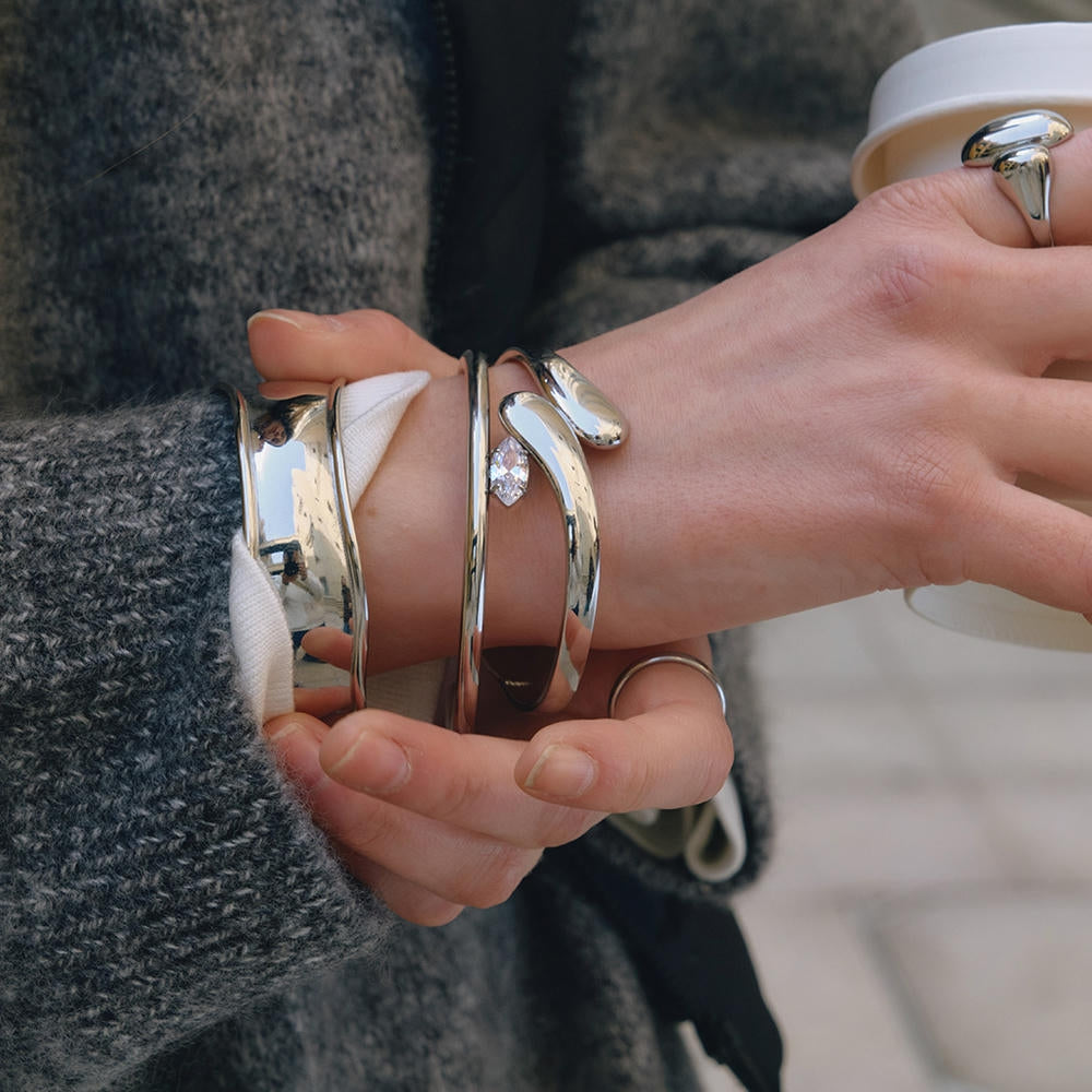 Zircon Bracelet | Open-Cuff Steel Non-Tarnish Women's Bangle