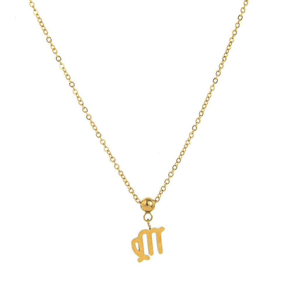 12 Zodiac Sign Charm Pendant Steel 18K Gold Tarnish Resistant