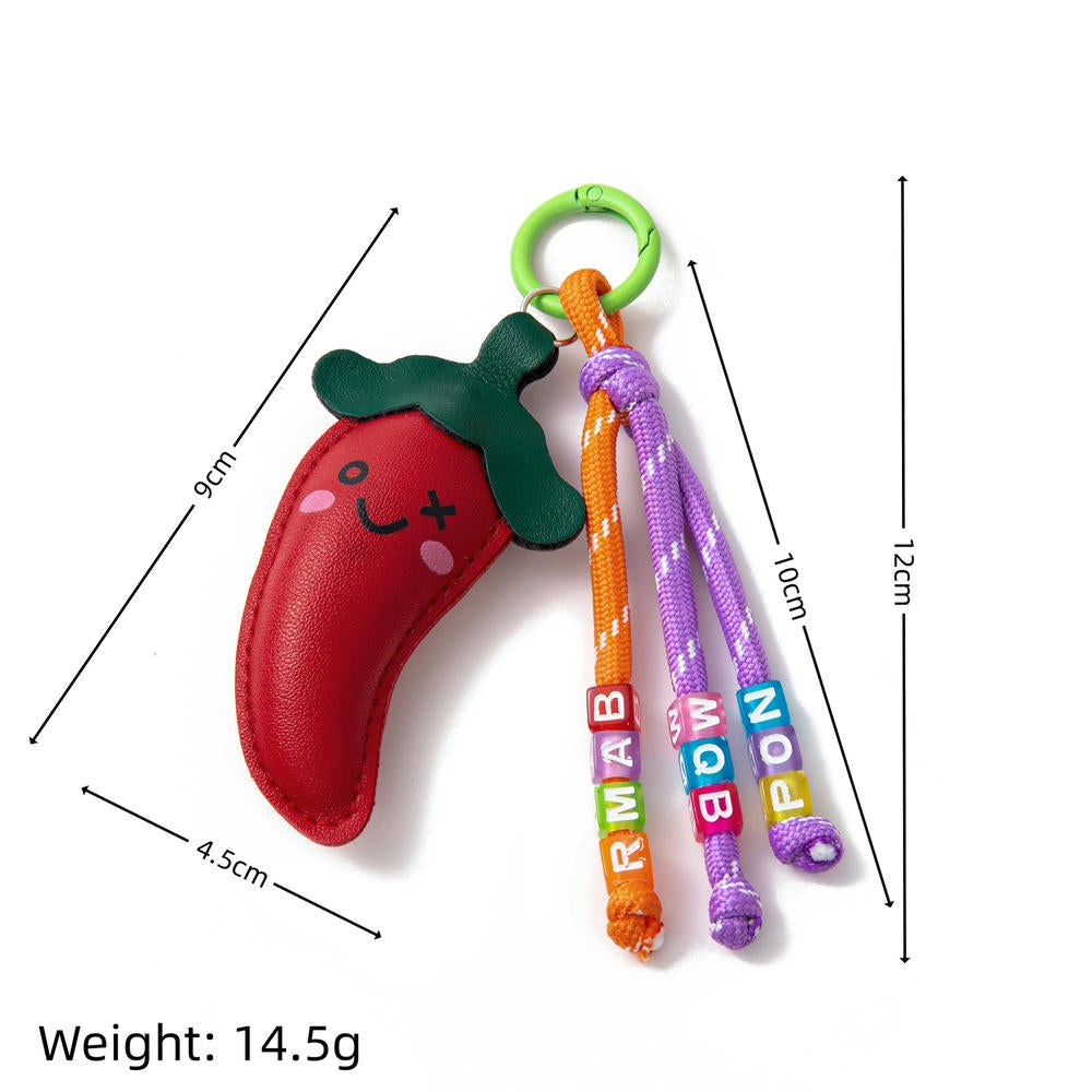Cute PU Leather Cherry Chili Soccer Bow Keychain Bag Charm