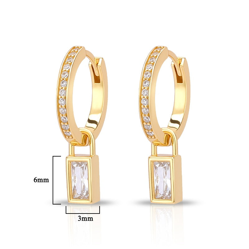 CZ Hoop Earring Baguette Charm