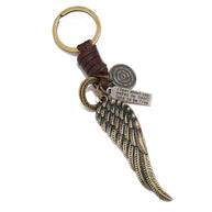 Wing Pendant Keychain | Handmade Vintage Braid Leather