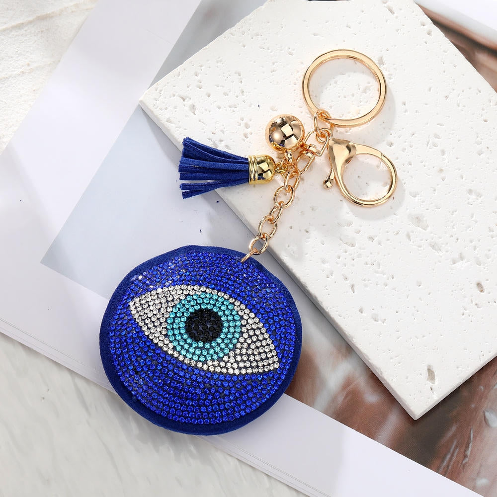 Evil Eye Keychain | Rhinestones Blue Charm | Leather Tael