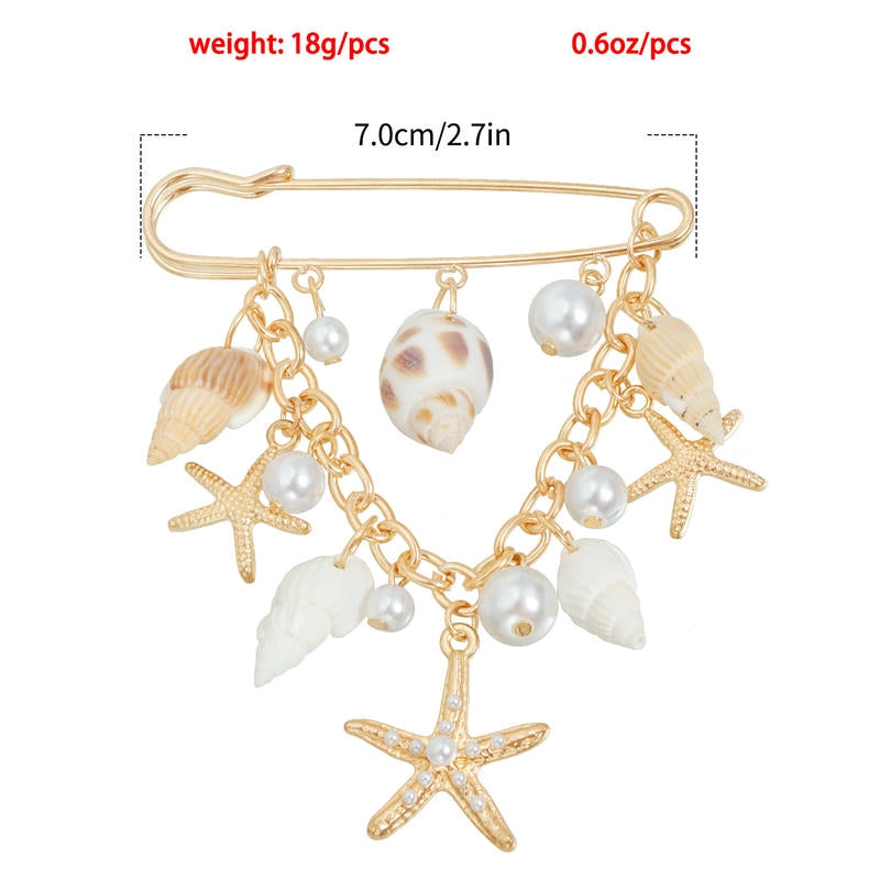 Seashell Pearl Brooch | Functional Summer Resort  Lapel Pin