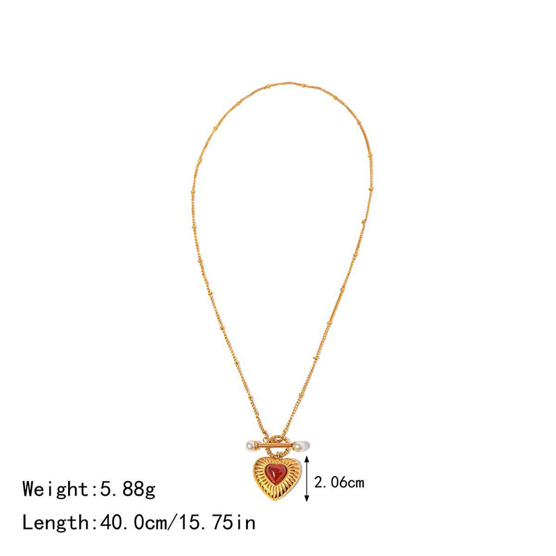 Red Gemstone Heart Pendant Necklace JXN2402002