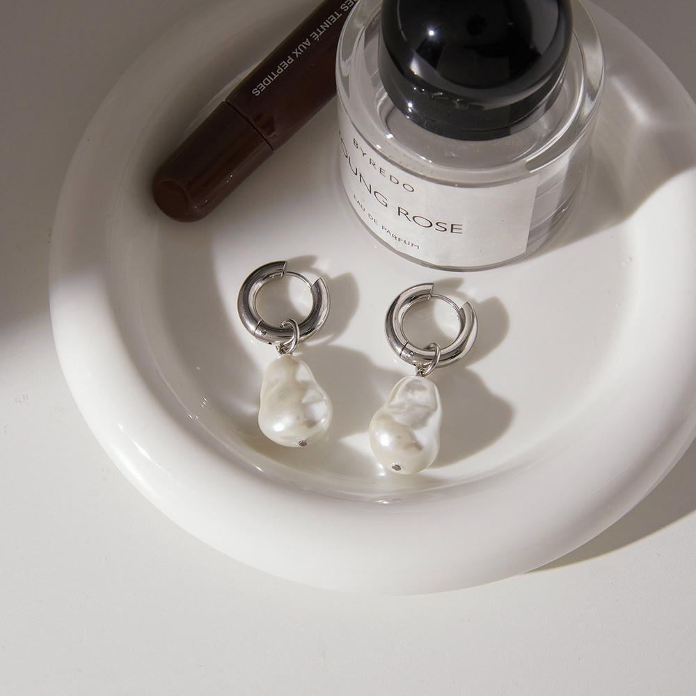 Pearl Earrings | Stainless Steel Drop | Autumn Winter Luxury