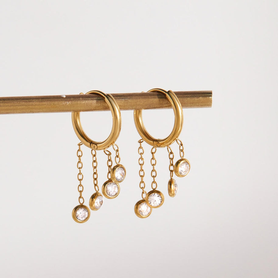 Gold Plated Fringe Hoops | Fashion Zircon Drop Earrings