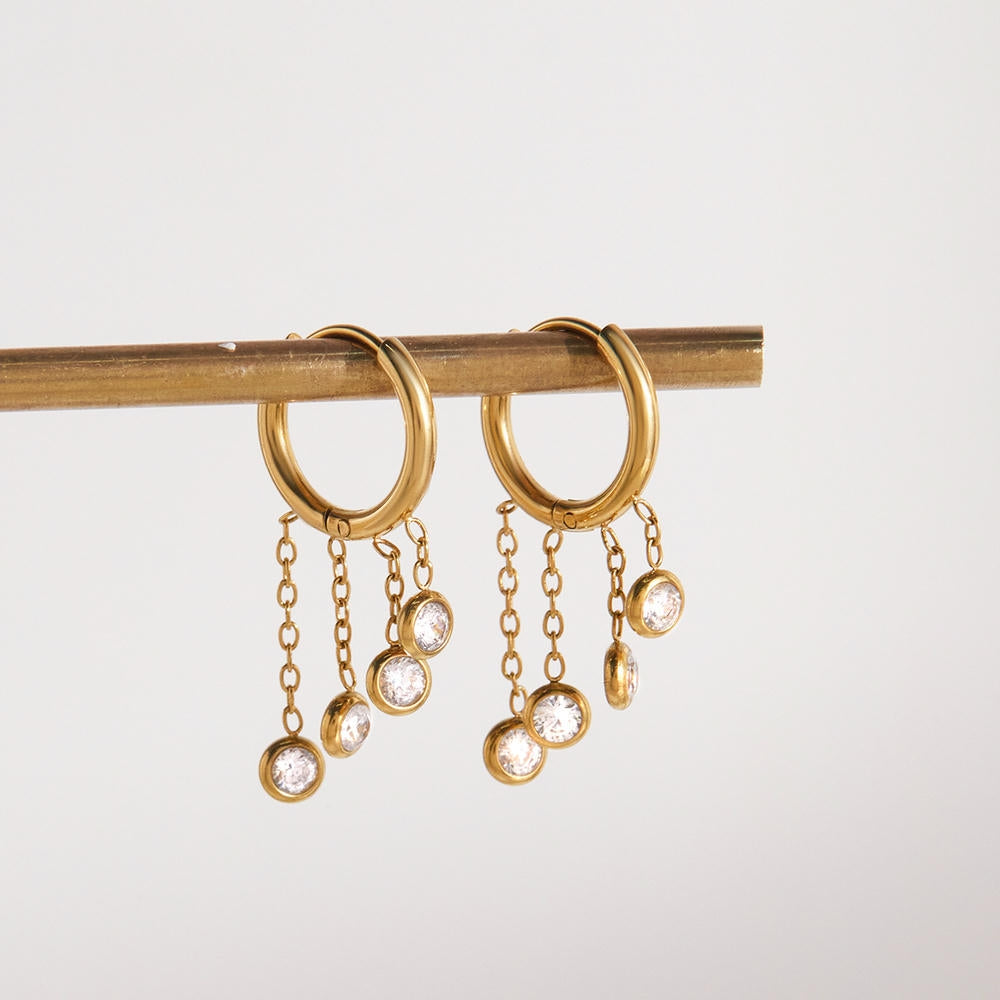 Gold Plated Fringe Hoops | Fashion Zircon Drop Earrings