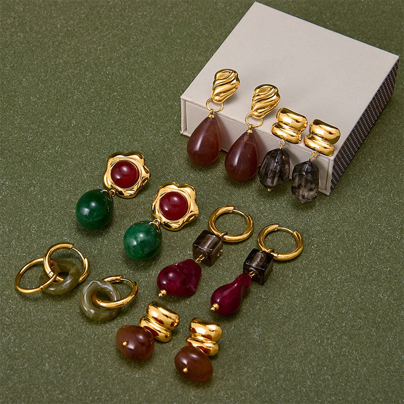 Green Resin Stainless Steel Earrings JXE0109033