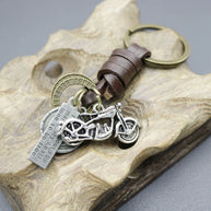 Steampunk Motorcycle Keychain | Braided Leather Bike Key Fob