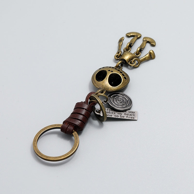 Skeleton Keychain | Braided Leather Halloween Accessory